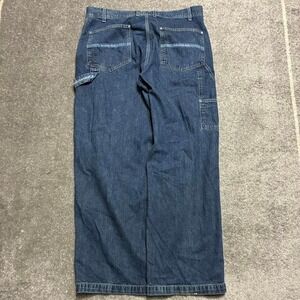 Y2K Men's Calvin Klein dark washed baggy wide leg blue denim carpenter jeans